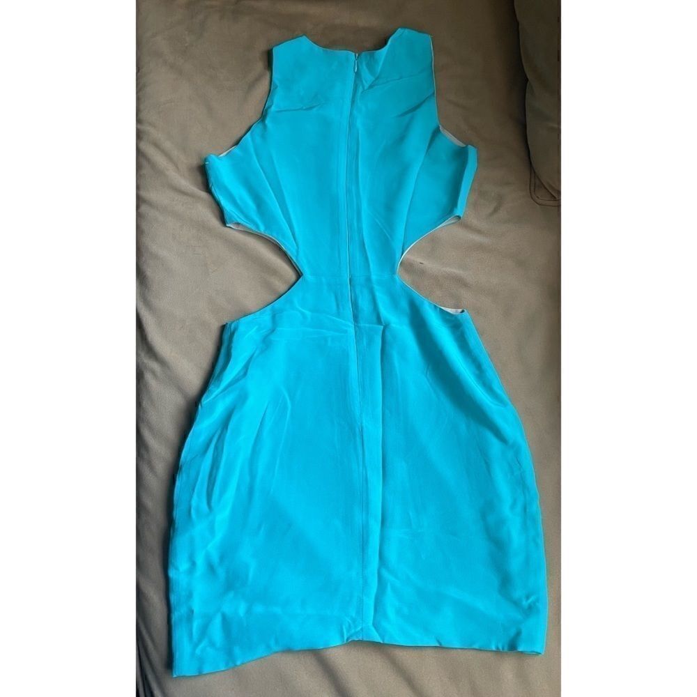 NAVEN Turquoise cut out mini silk dress size S - Picture 3 of 6